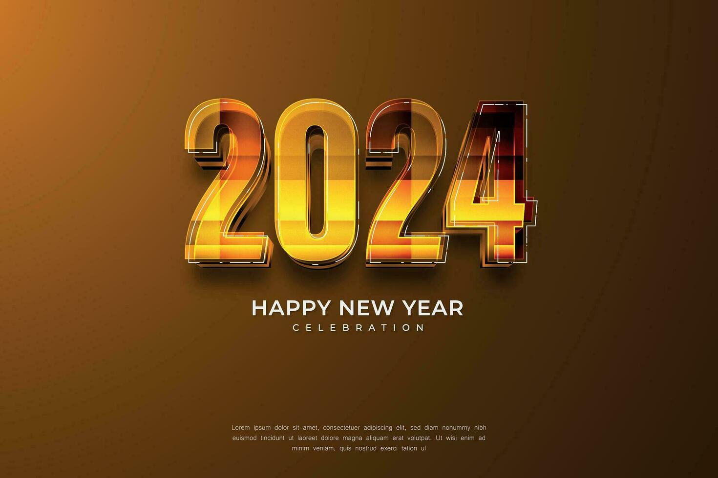 Lycklig ny år 2024 3d filmiska glöd text för baner eller affisch vektor