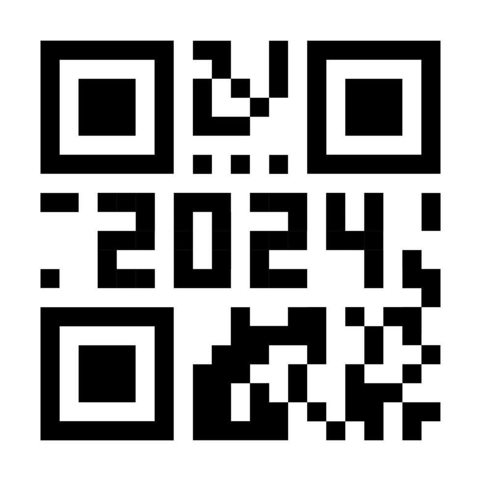 qr Code 2024 Zahlen. glücklich Neu Jahr mit covid Impfung Barcode Konzept Design Vorlage. Vektor eps Illustration zum Banner, Poster, Gruß Karte, Einladung