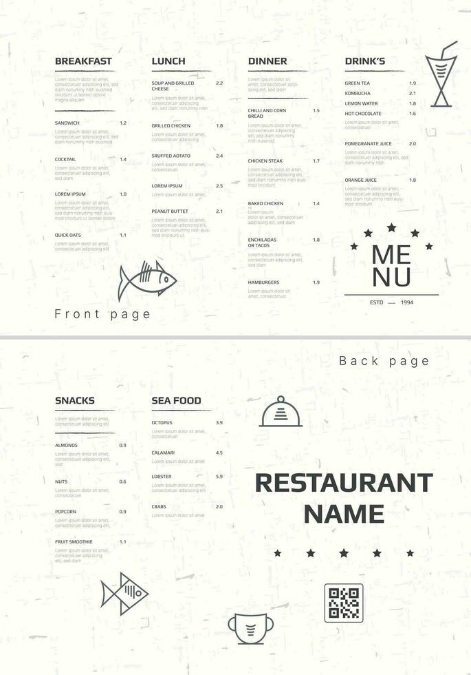 restaurang Kafé meny, mall design. två sida mat meny mall. vektor