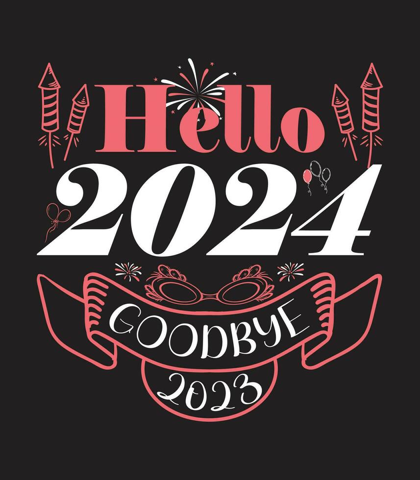 Neu Jahr 2024 T-Shirt, Poster, Vorlage, Vektor Design