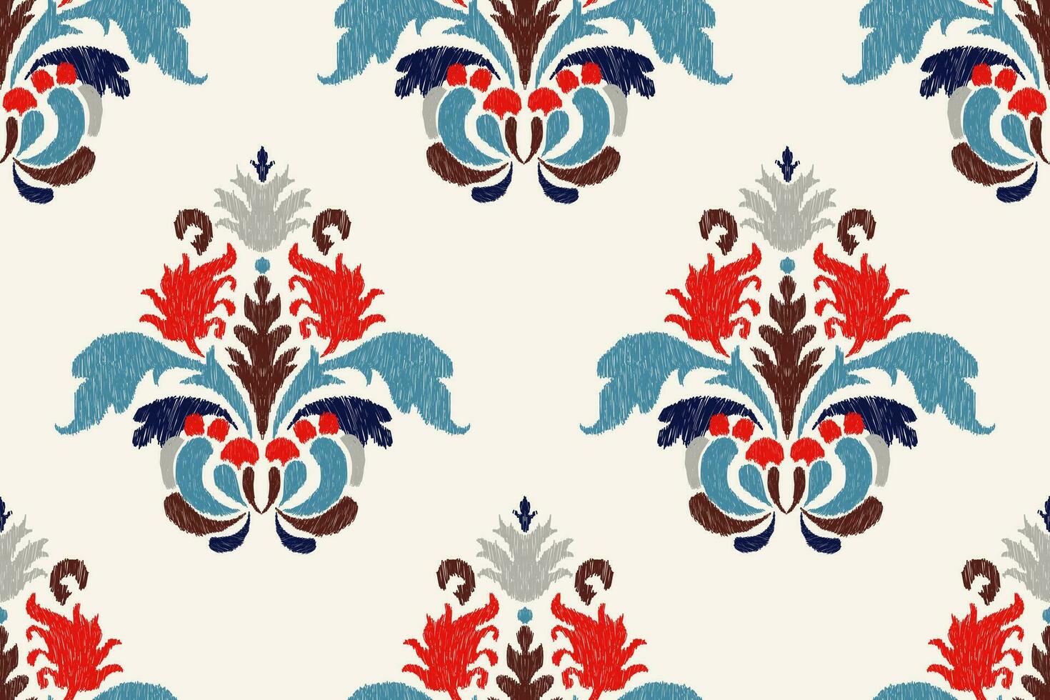 ikat blommig paisley broderi på vit bakgrund.ikat etnisk orientalisk sömlös mönster traditionell.aztec stil abstrakt vektor illustration.design för textur, tyg, inslagning, kläder, dekoration.