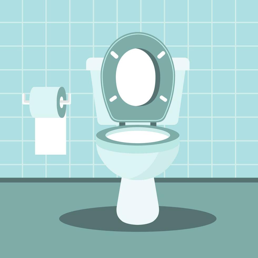badrum interiör med toalett skål och toalett papper. platt vektor illustration.