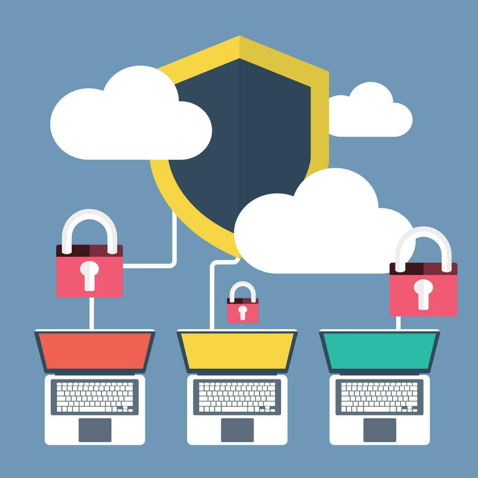 online Sicherheit, Daten Schutz, Antivirus Software, Wolke Rechnen. modern Vektor Illustration zum Netz Design, Marketing und drucken Material.