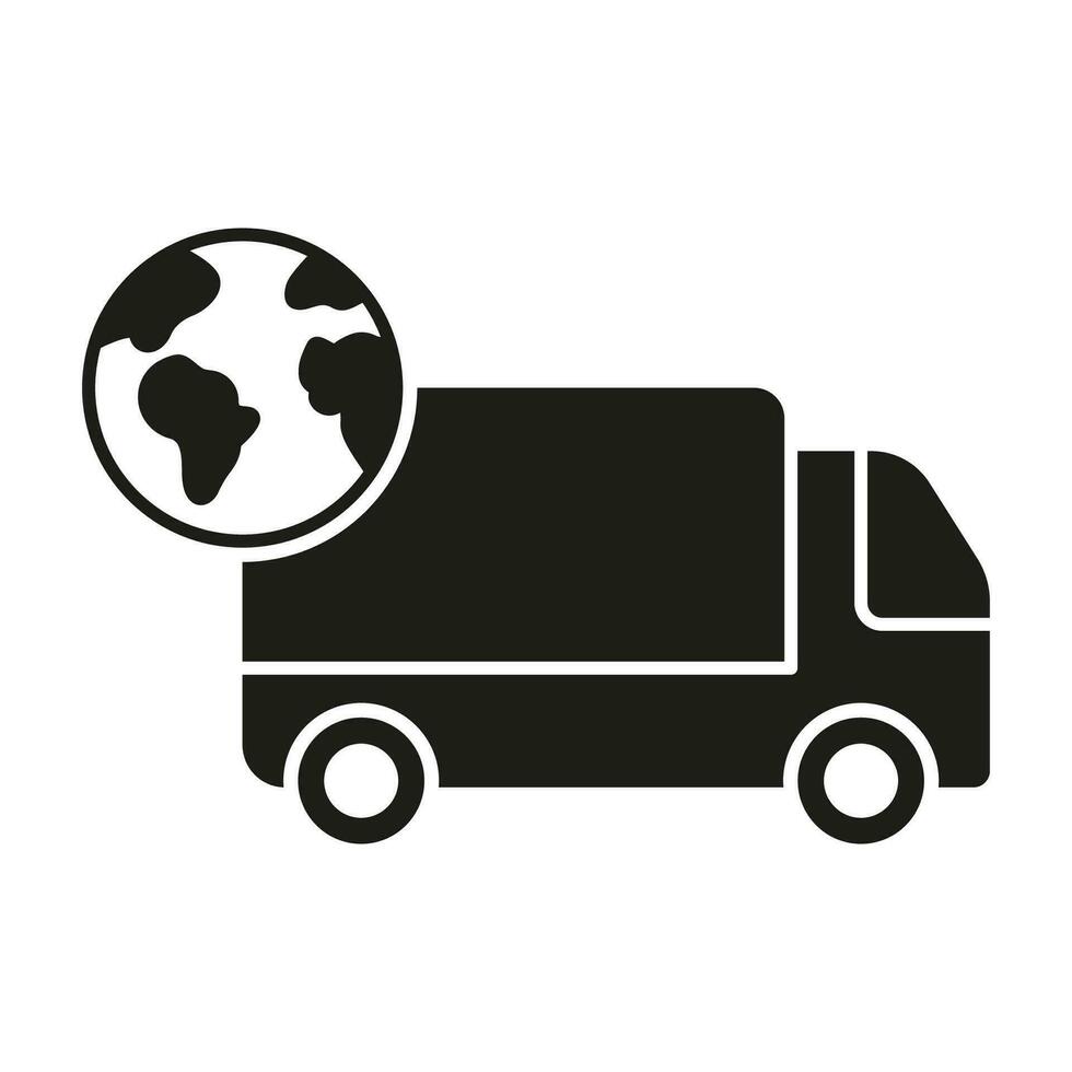 weltweit Versand Symbol. International ausdrücken Transport Silhouette Symbol. global Lieferung Bedienung Glyphe Piktogramm. Planet Erde mit LKW solide unterzeichnen. isoliert Vektor Illustration.