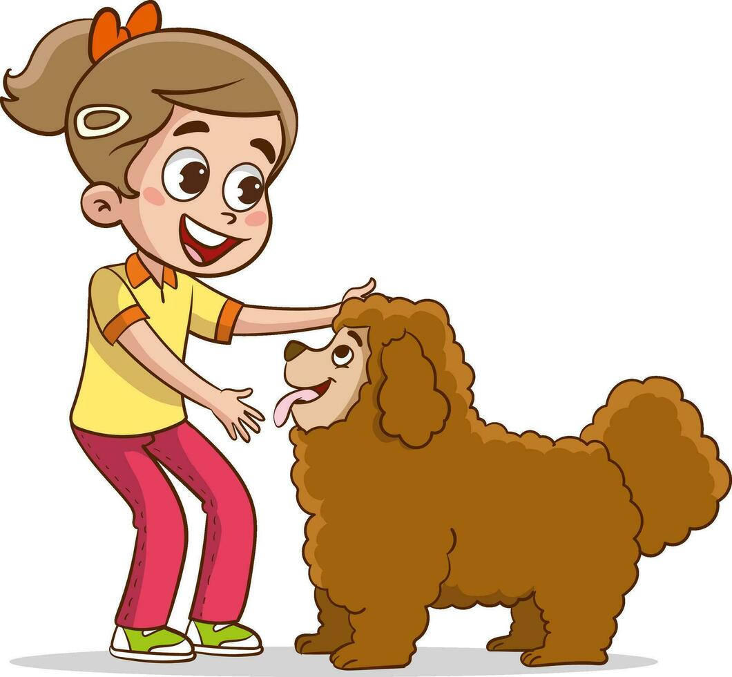 Vektor Illustration von Kinder spielen und liebend mit Hund