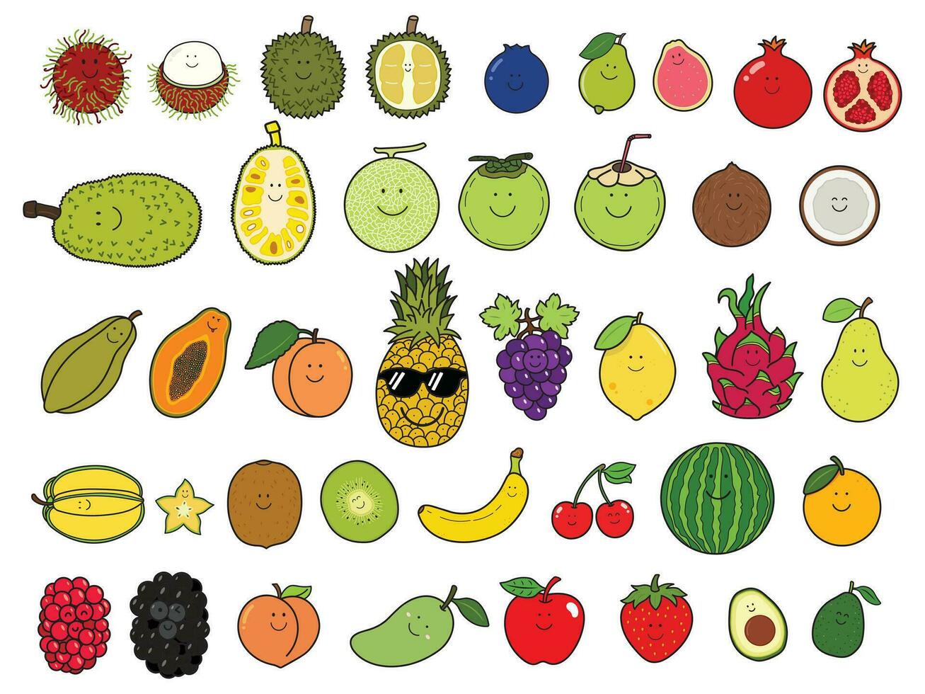 Vektor Illustration Farbe Kinder einstellen von süß lächelnd Obst Gesicht Clip Art