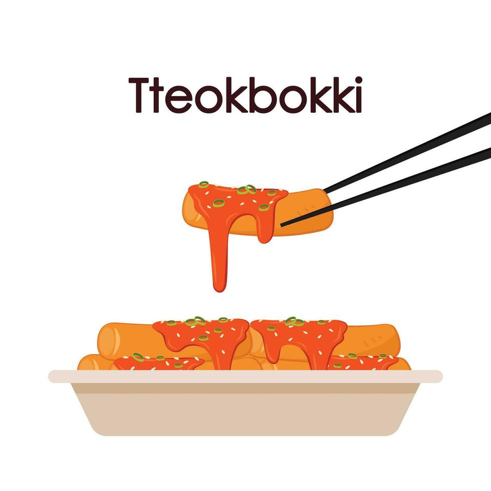 tteokbokki nudel vektor, koreanska mat. kryddad ris kaka. vektor