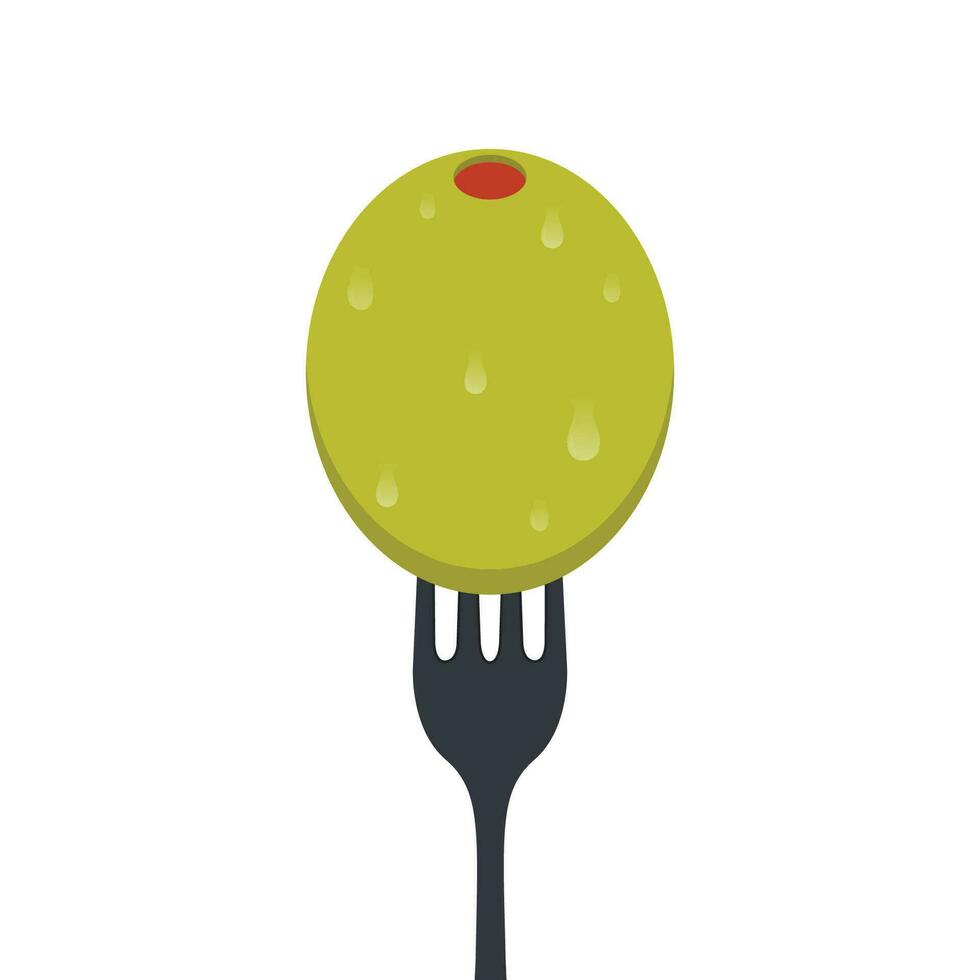 inlagd oliver vektor. två fylld oliver på gaffel vektor