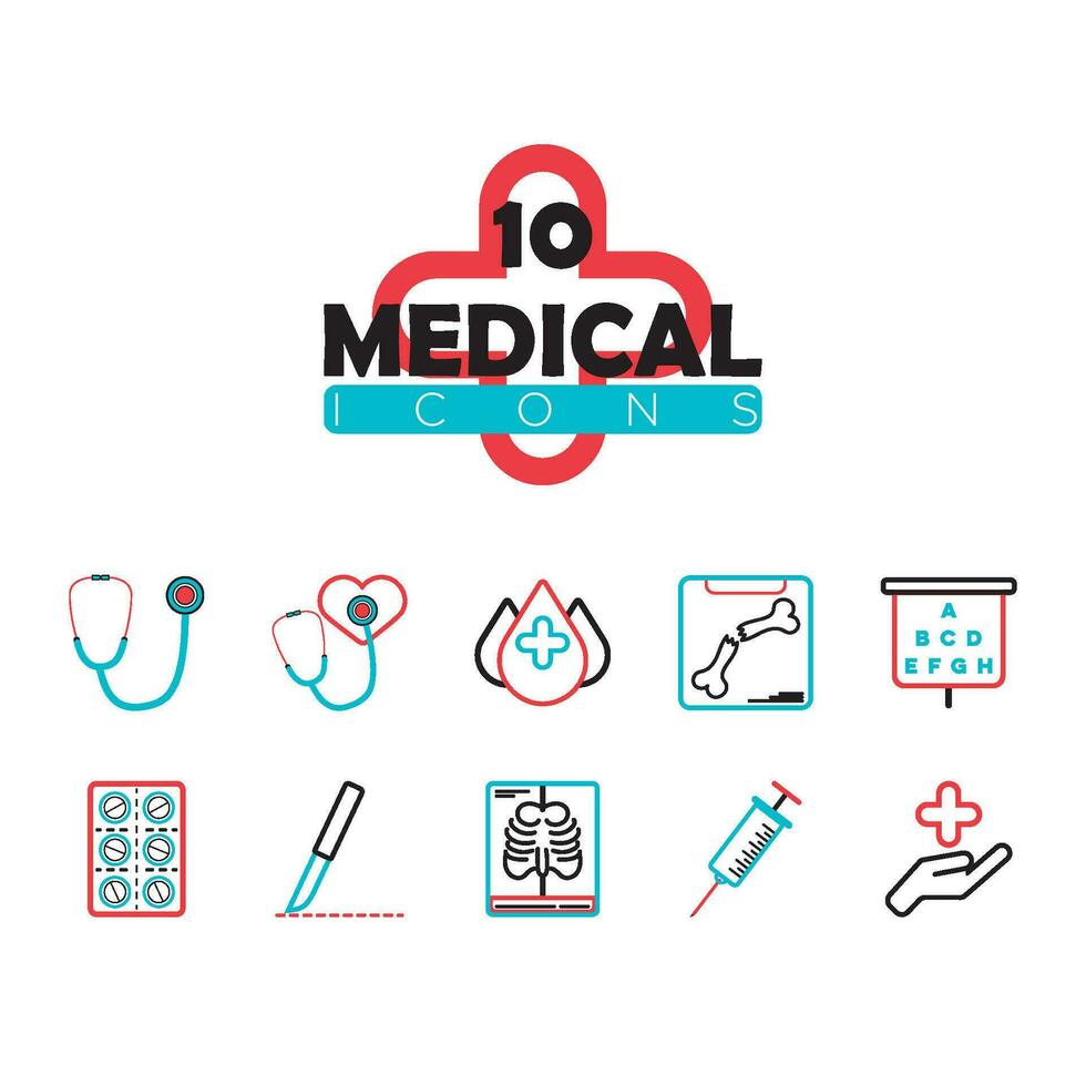 uppsättning av medicinsk ikoner översikt stil vektor illustration