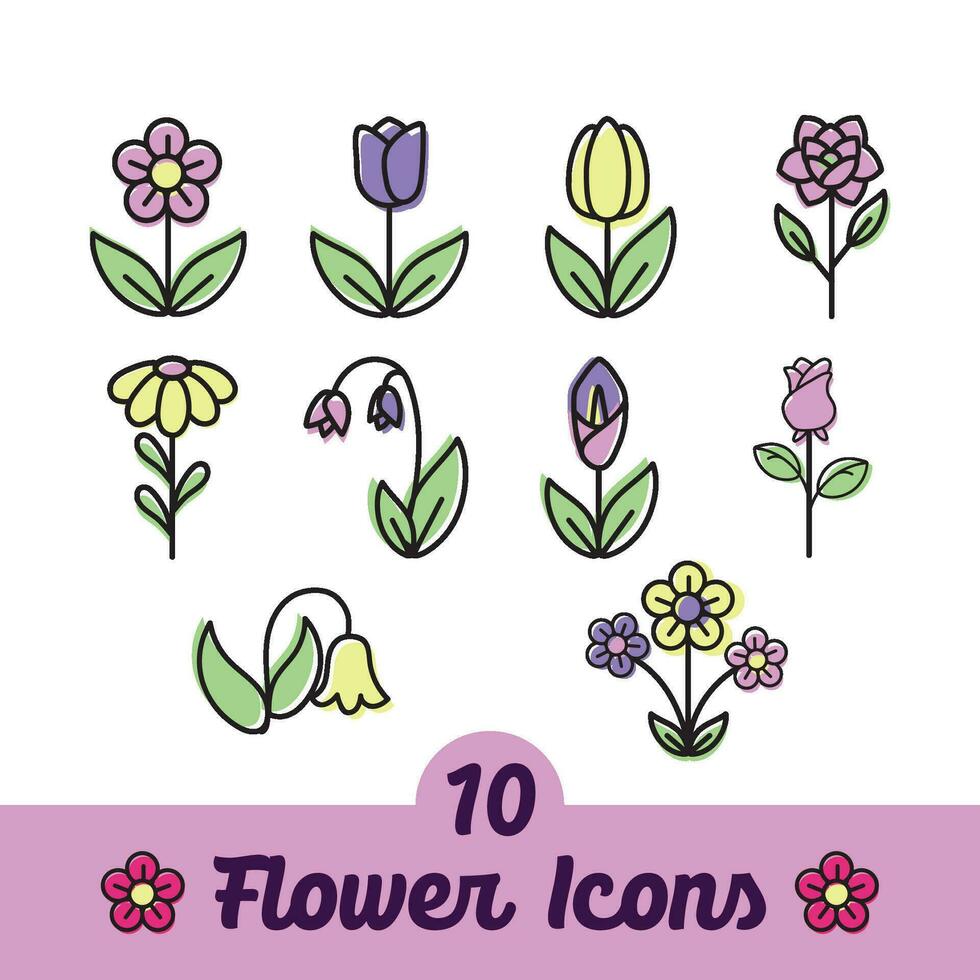 einstellen von farbig Blume Symbole Vektor Illustration