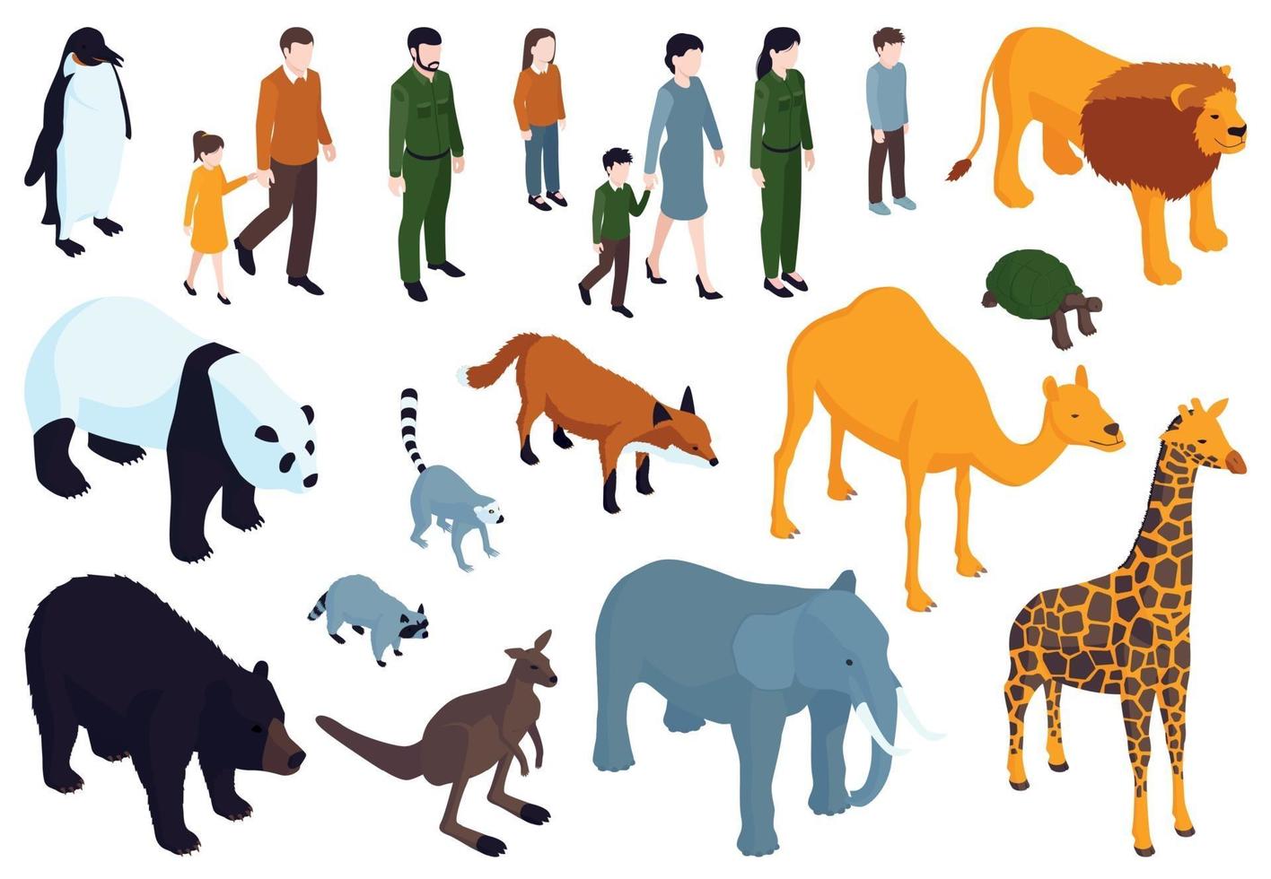 isometrischer Zoo-Icon-Set vektor