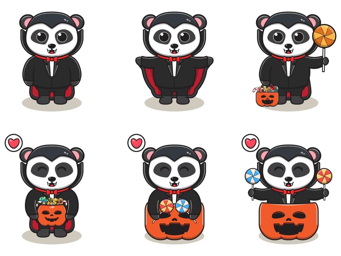 panda halloween set dracula vektor