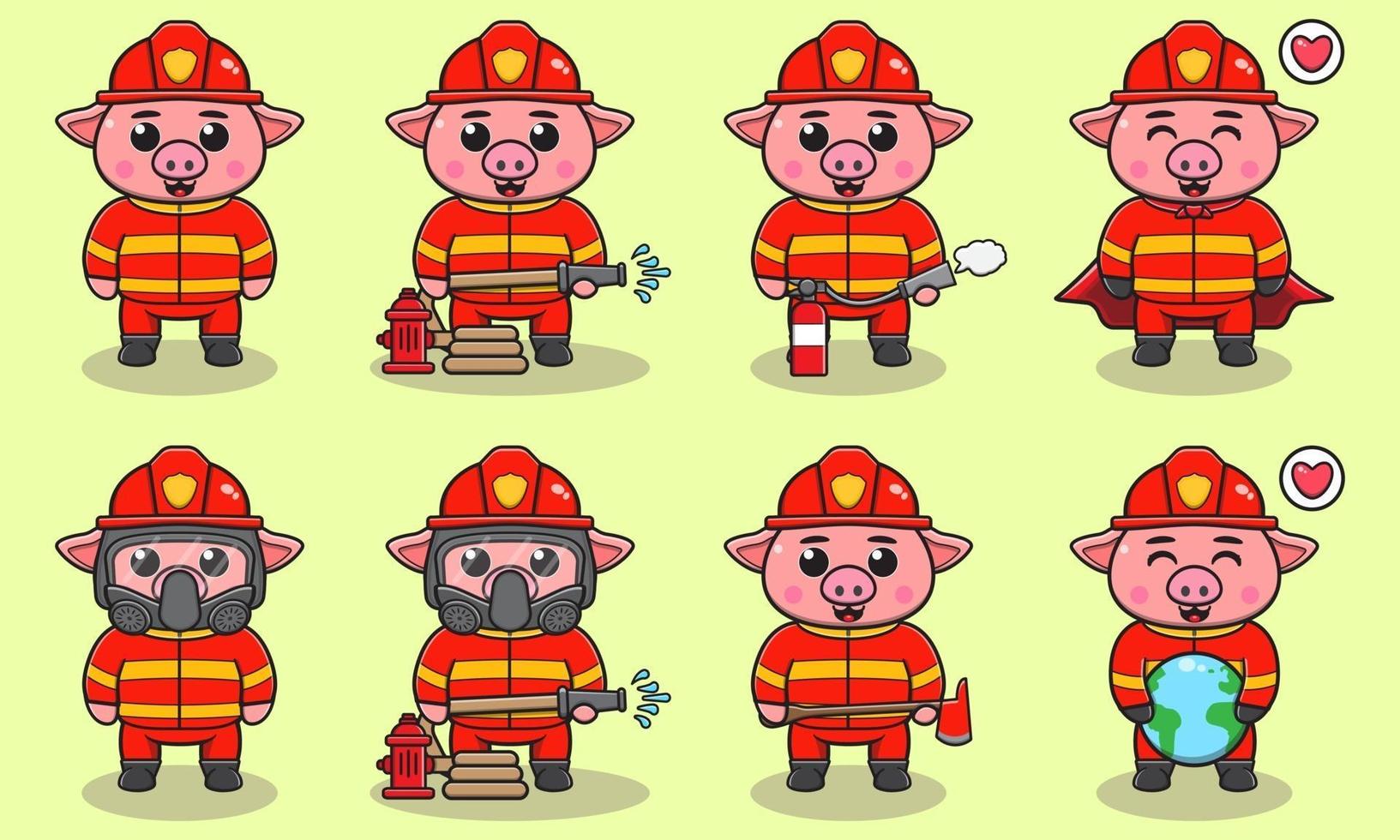 Vektor-Illustration von Schwein-Feuerwehrleuten vektor