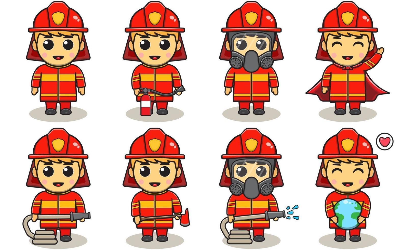 Vektor-Illustration von jungen Feuerwehrleuten Cartoon vektor