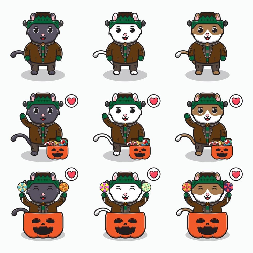 katze halloween set frankenstein vektor