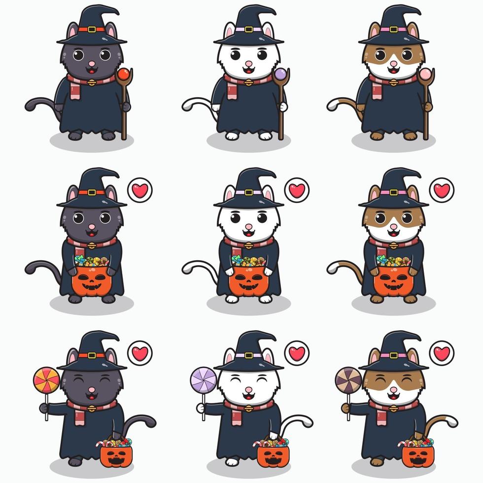 katze halloween set zauberer vektor