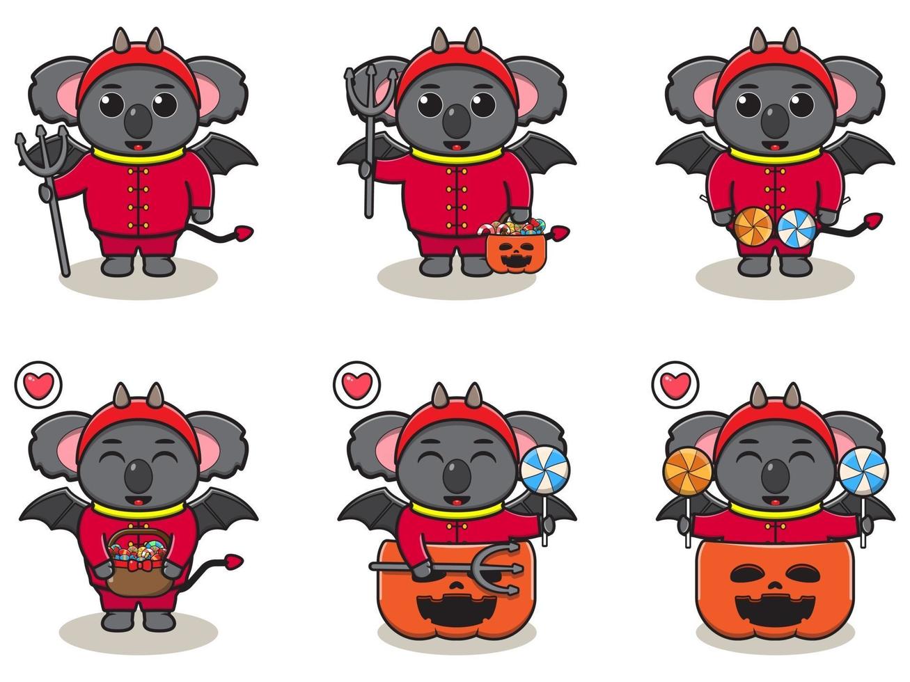 koala halloween set teufel vektor