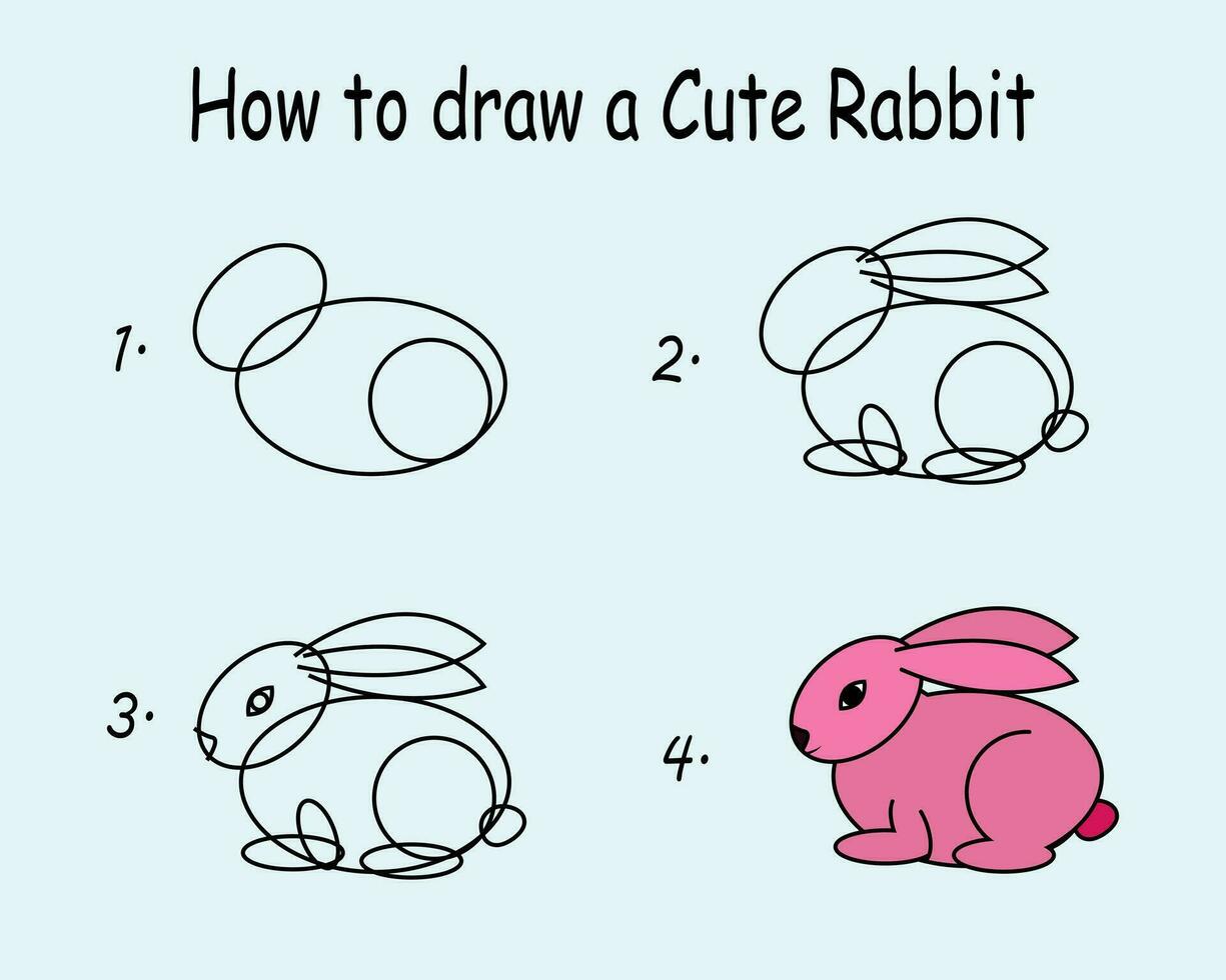 steg till steg dra en söt kanin. Bra för teckning barn unge illustration. vektor illustration