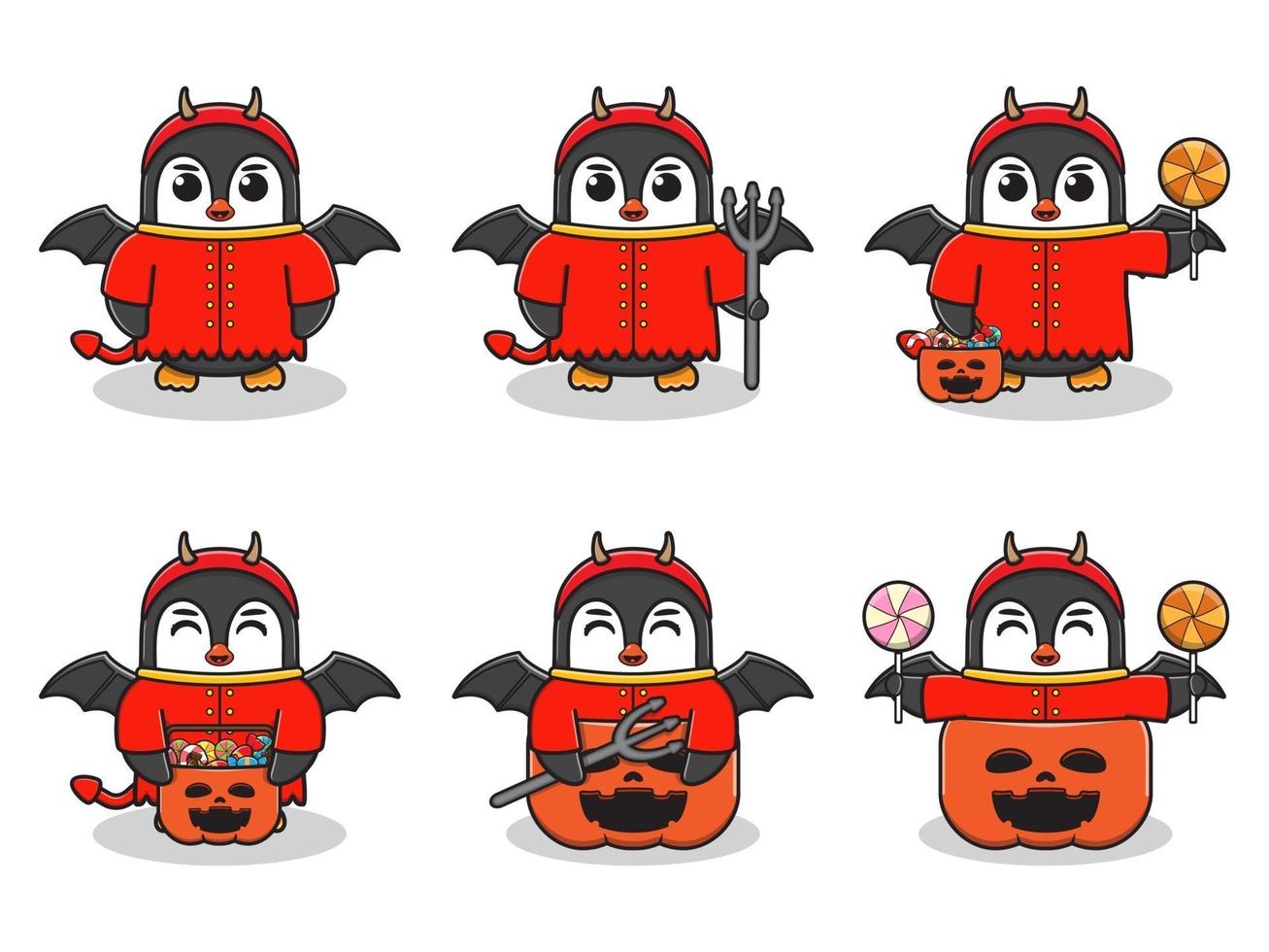 Pinguin Halloween Set Teufel vektor