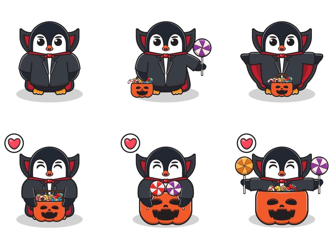 Pinguin Halloween Set Dracula vektor