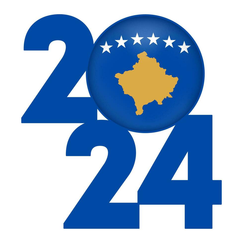 glücklich Neu Jahr 2024 Banner mit kosovo Flagge innen. Vektor Illustration.