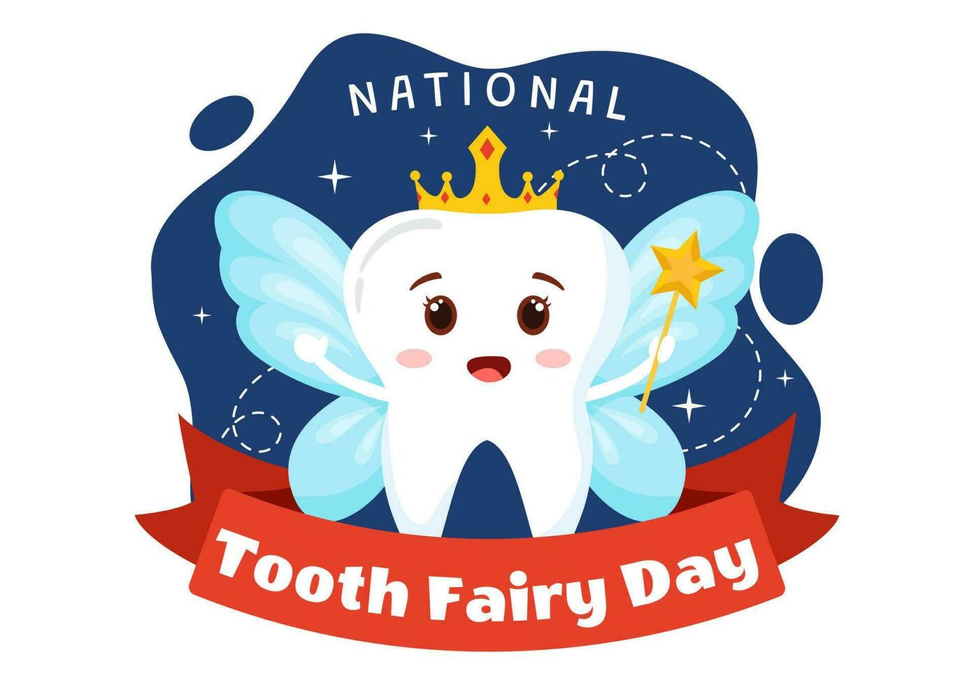 National Zahn Fee Tag Vektor Illustration mit wenig Mädchen zu Hilfe Kinder zum Dental Behandlung passen im eben Karikatur Hintergrund Design