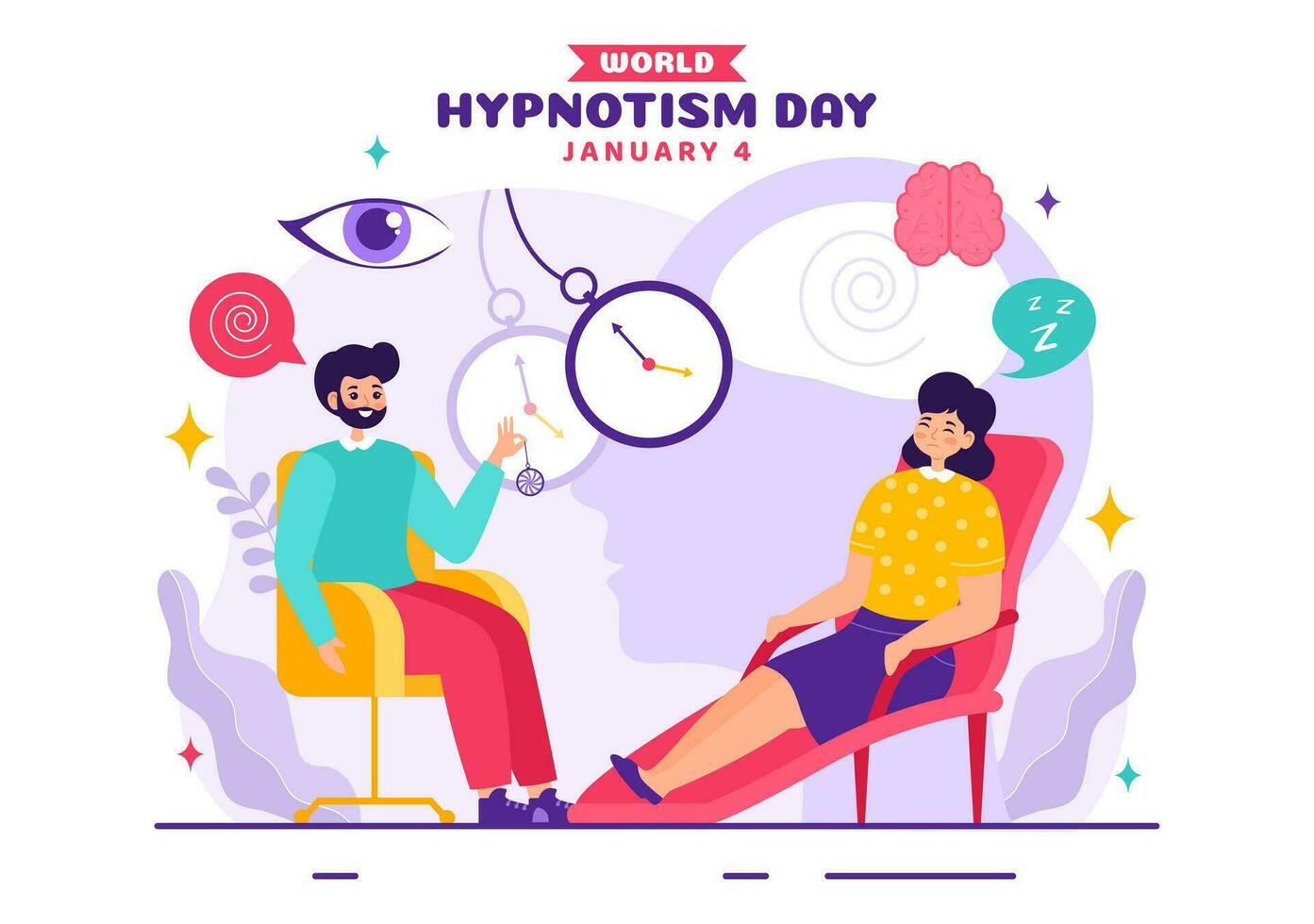 Welt Hypnotismus Tag Vektor Illustration auf 4 Januar mit schwarz und Weiß Spiralen Erstellen ein verändert Zustand von Verstand zum Behandlung Dienstleistungen