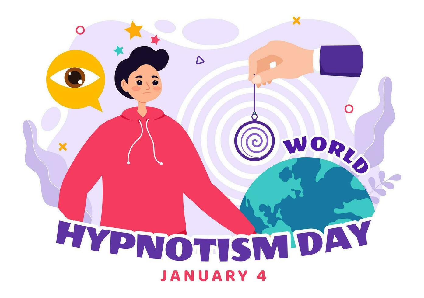 Welt Hypnotismus Tag Vektor Illustration auf 4 Januar mit schwarz und Weiß Spiralen Erstellen ein verändert Zustand von Verstand zum Behandlung Dienstleistungen