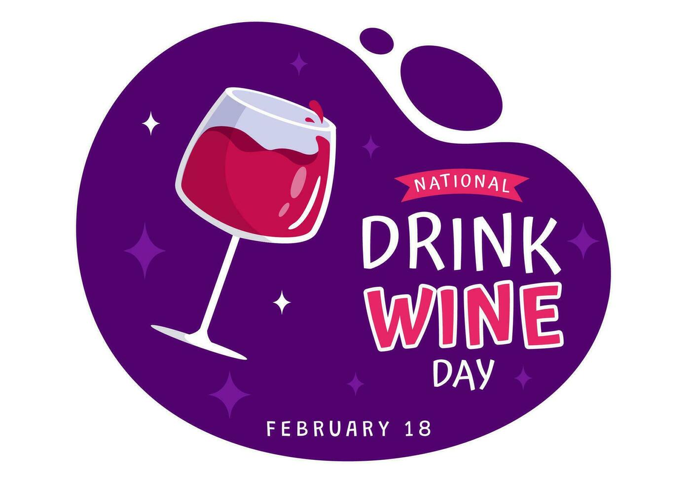 National trinken Wein Tag Vektor Illustration auf Februar 18 mit Glas von Trauben und Flasche im eben Karikatur lila Hintergrund Design