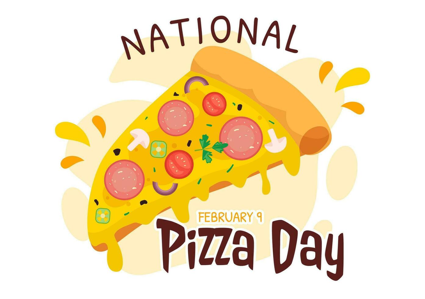 National Pizza Tag Vektor Illustration auf Februar 9 mit verschiedene Belag auf jeder Scheibe zum Poster oder Banner im eben Karikatur Hintergrund Design