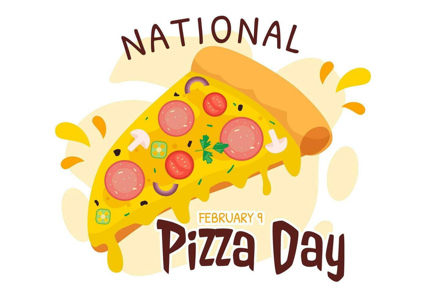 nationell pizza dag vektor illustration på februari 9 med olika pålägg på varje skiva för affisch eller baner i platt tecknad serie bakgrund design