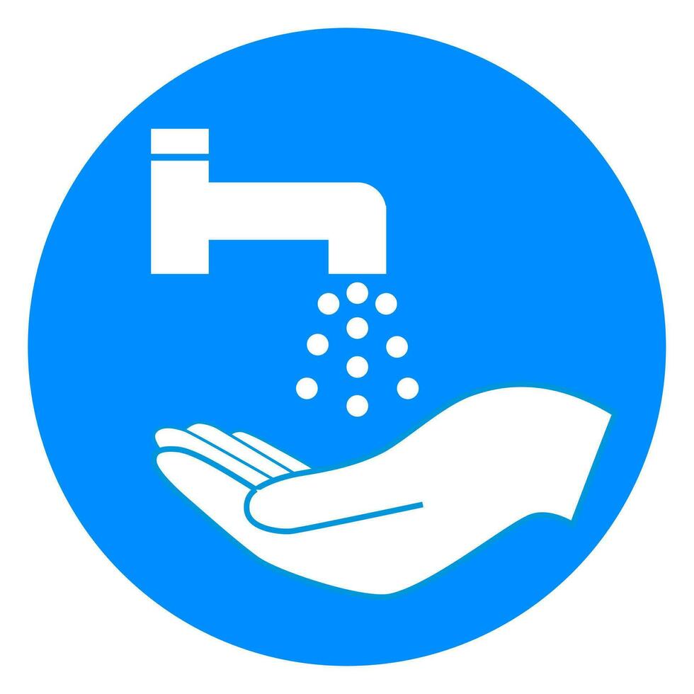 Hand Waschen Zeichen auf Blau Kreis isoliert Weiß Hintergrund vektor