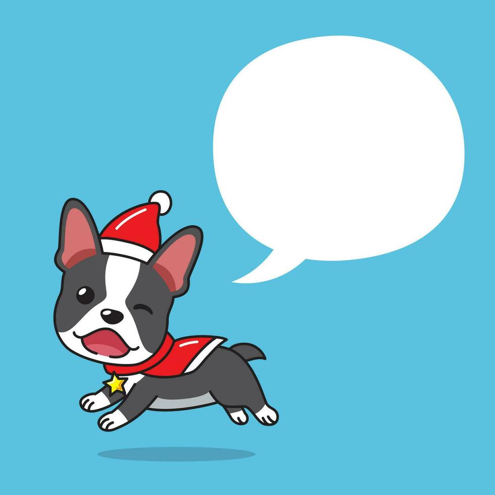 Karikatur Boston Terrier Hund mit Weihnachten Kostüm und Rede Blase vektor