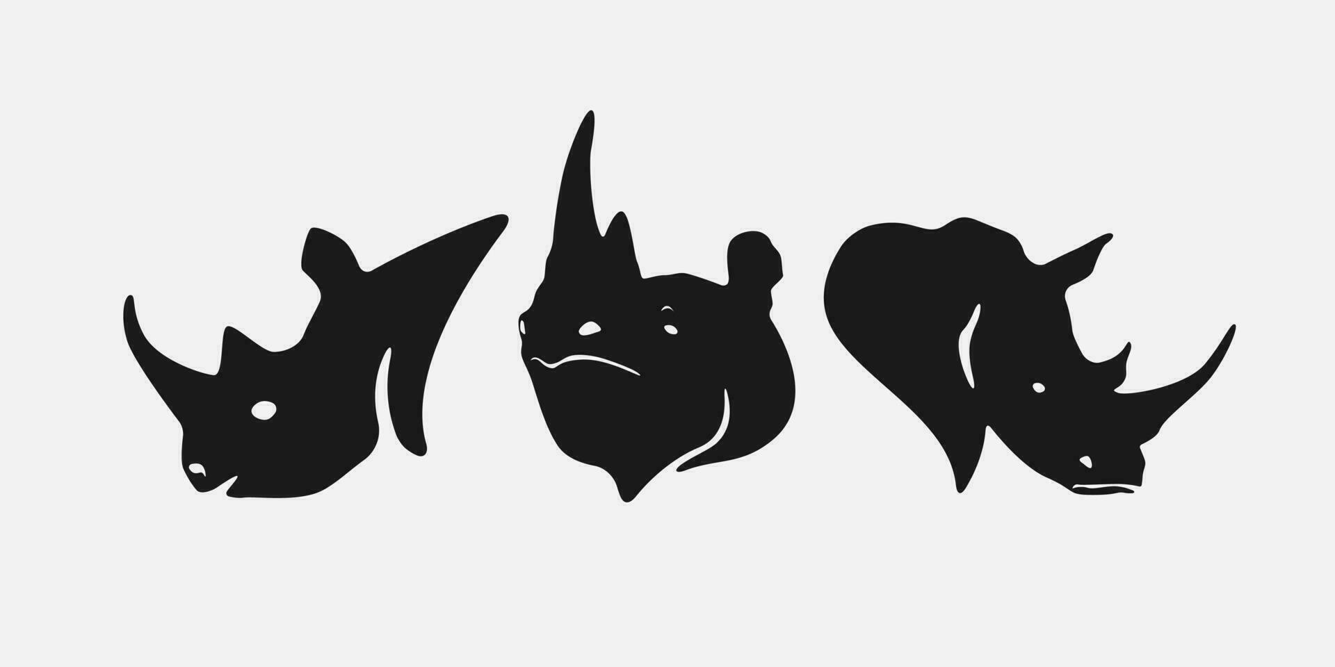 Nashorn Kopf Silhouetten Sammlung Satz. zum drucken, Symbol, Logo, Aufkleber, und andere Entwürfe. einfarbig Vektor Illustration.