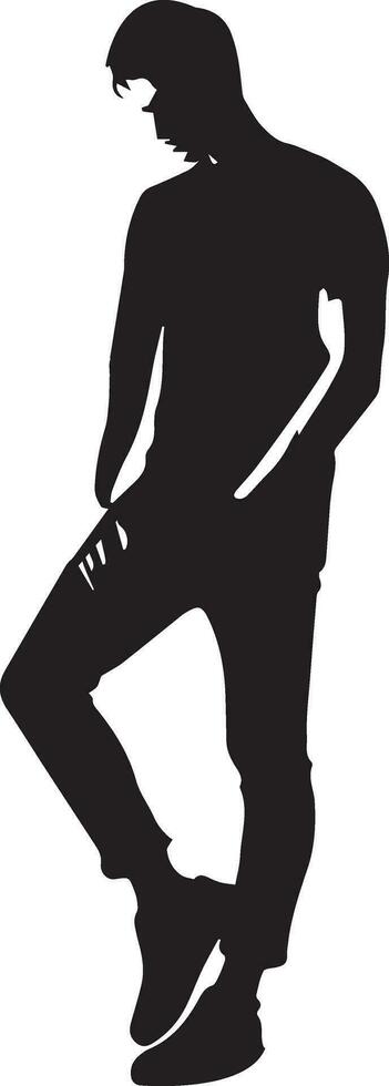 Mann Pose Vektor Silhouette Illustration, ein eben Mann Stil Vektor Silhouette