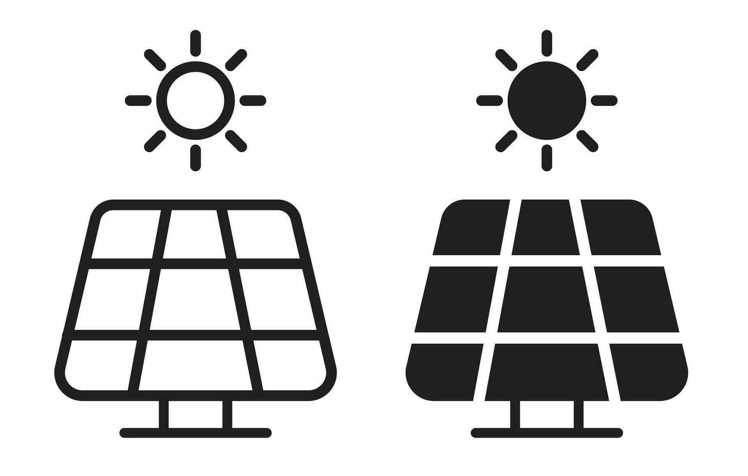 Solar- Panel Symbol einstellen mit Sonne. Solar- Energie Leistung Symbol. Sonnenlicht verlängerbar Energie unterzeichnen. vektor