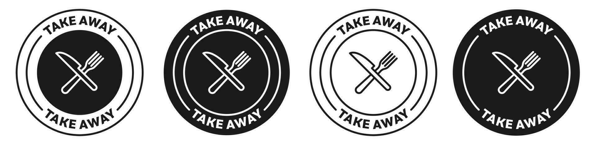 nehmen Weg Essen Vektor Symbol Briefmarke. Mitnahme Restaurant Logo.