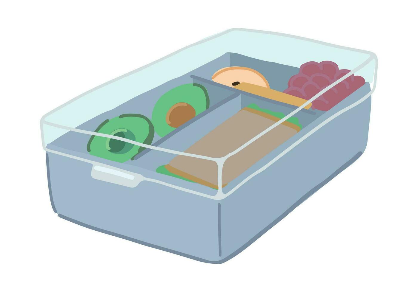 lunch låda klotter. friska mat näring i skola eller arbete. ClipArt av behållare för mat. tecknad serie stil vektor illustration isolerat på vit.