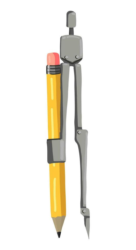 geometrisch Kompass mit Bleistift Gekritzel. Vektor Illustration von Werkzeug Architekt Instrument. Karikatur Stil Clip Art isoliert auf Weiß Hintergrund.