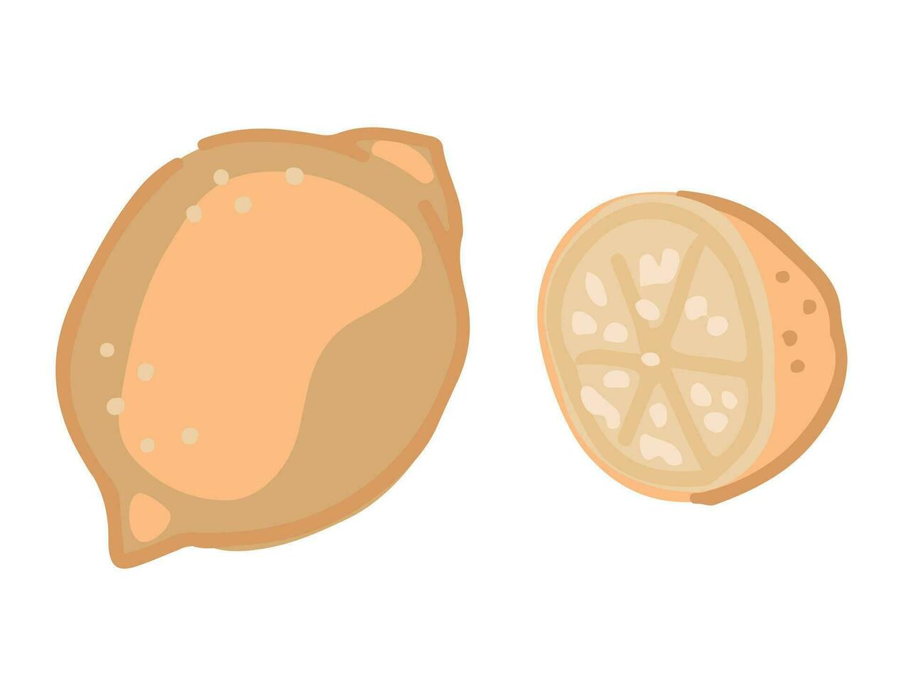 citron- frukt klotter. tecknad serie klämma konst av hela och skära citrus- frukter. samtida vektor illustration isolerat på vit bakgrund.