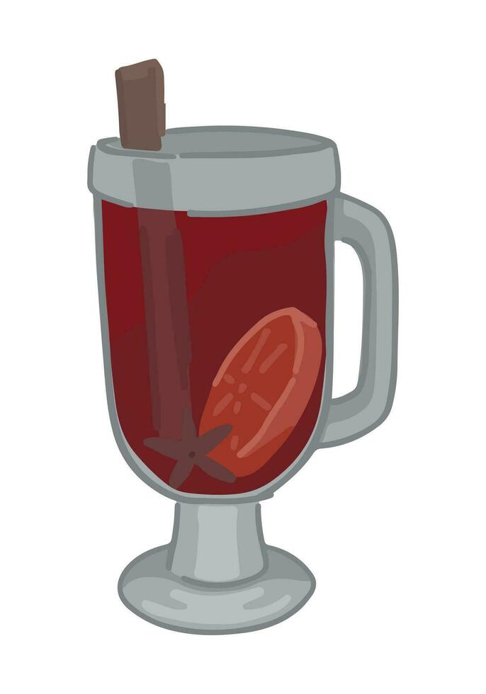 klotter av glas kopp av funderade vin. tecknad serie ClipArt av kall säsong mysigt dryck. samtida vektor illustration isolerat på vit bakgrund.