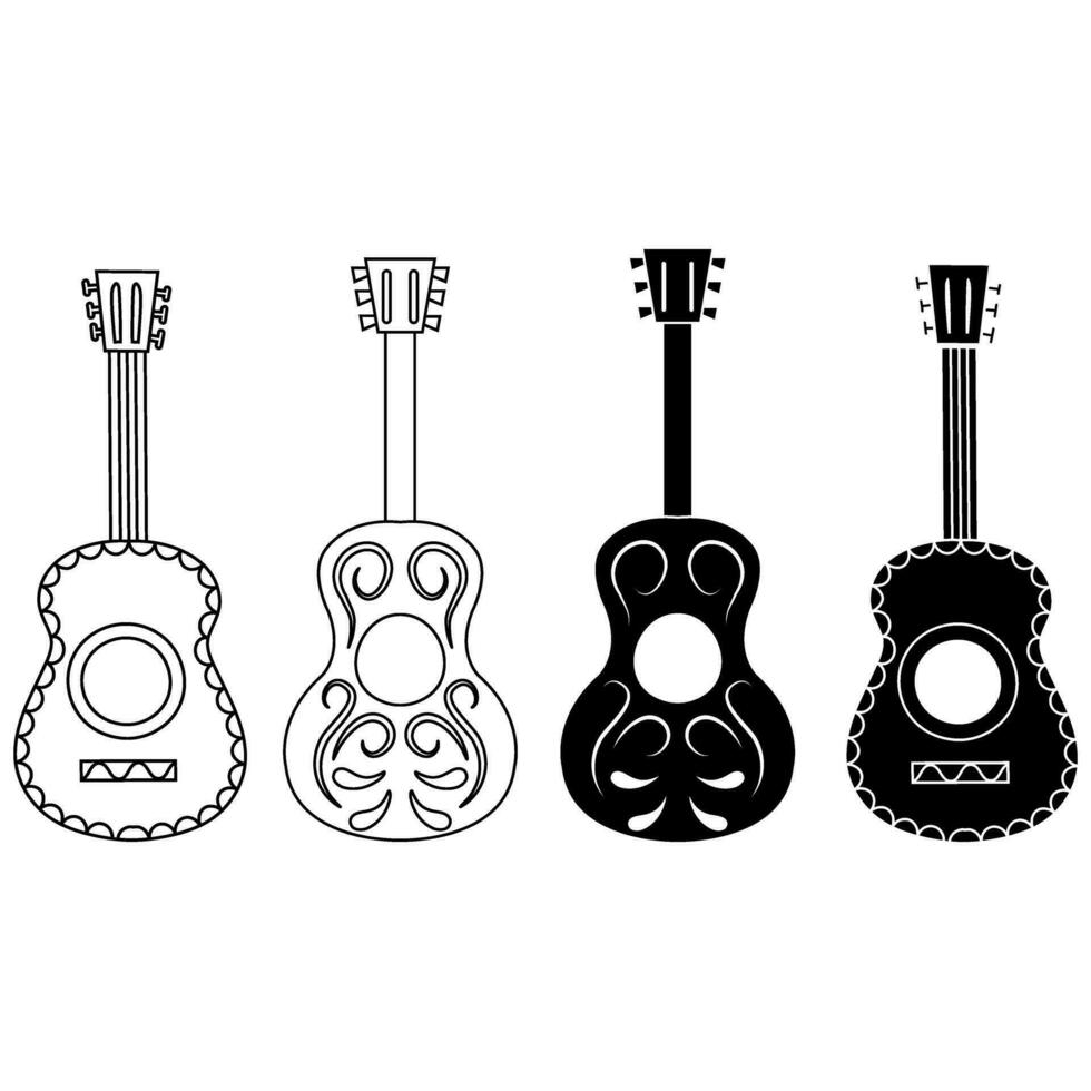gitarr ikon vektor uppsättning. musik illustration tecken samling. ukulele symbol eller logotyp.