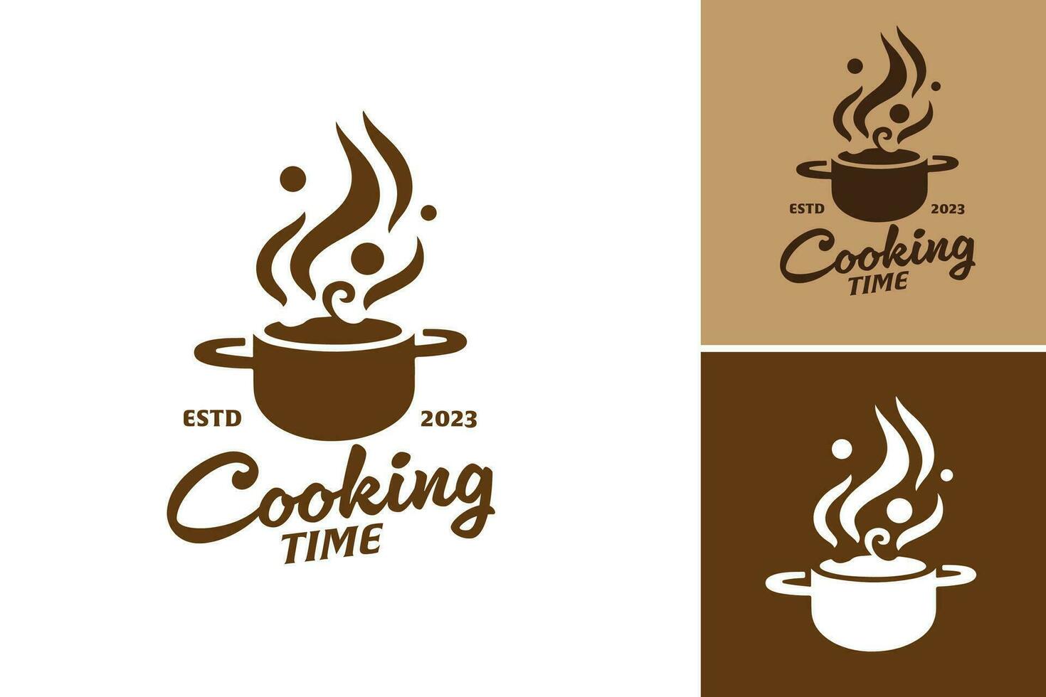 Kochen Zeit Logo Design. geeignet zum lebensmittelbezogen Unternehmen, Rezept Webseiten, kulinarisch Blogs, oder Kochen Kanäle suchen zum ein visuell reizvoll und Fachmann Logo Design vektor
