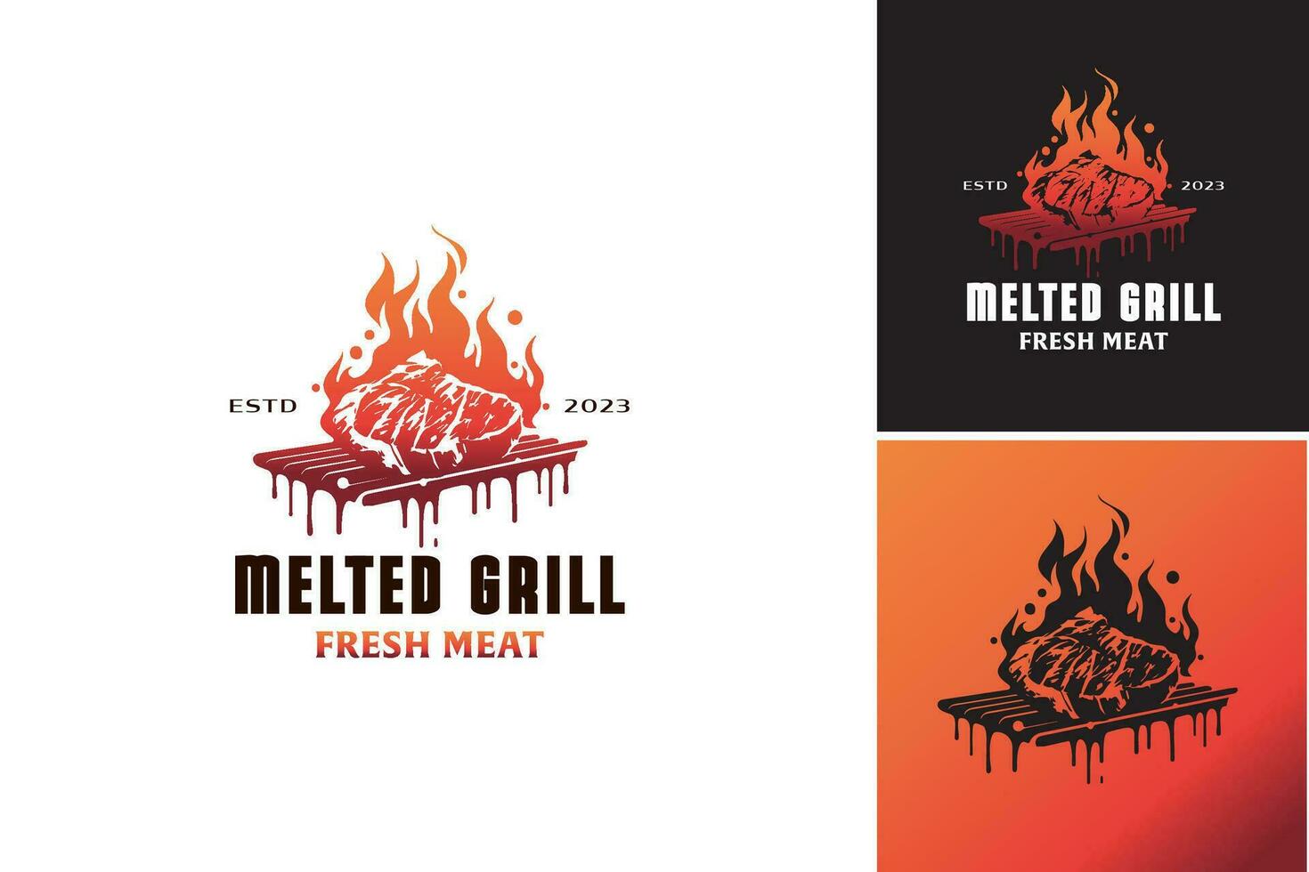 Logo zum das Fleisch Grill Logo zum ein Fleisch Grill oder Grill Restaurant, diese Logo ist perfekt zum irgendein Geschäft im das Essen Industrie Das ist spezialisiert im Grillen und Portion hohe Qualität Fleisch. vektor