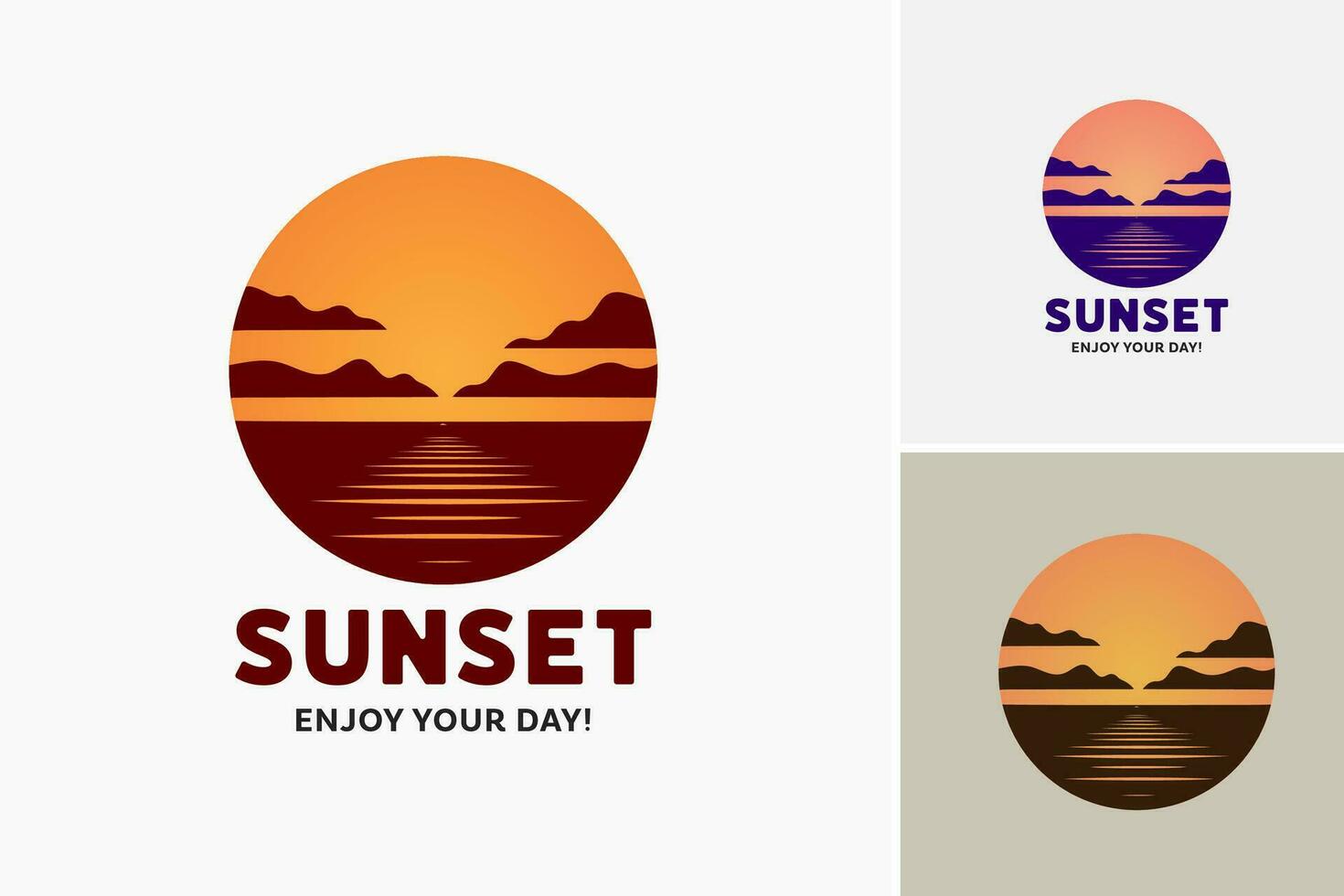 Sonnenuntergang genießen Ihre Tag Logo ist ein Design Anlagegut mit ein Sonnenuntergang Landschaft mit das Text genießen Ihre Tag. es ist geeignet zum Erstellen Logos oder Grafik zum Unternehmen oder Marken Targeting Entspannung vektor