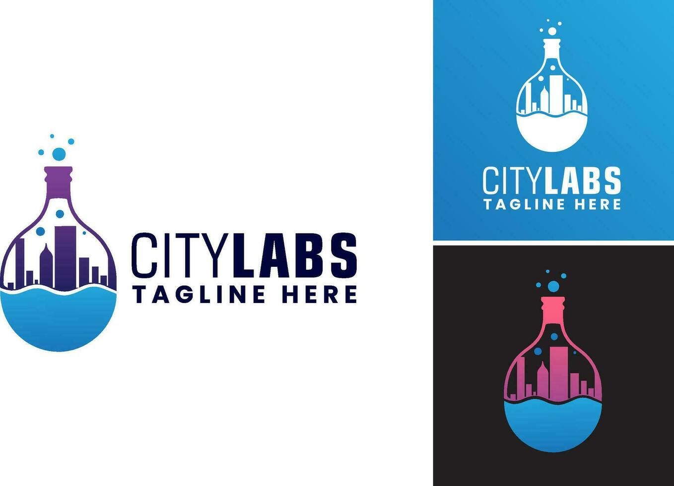 Stadt Labore Logo Design ist ein Design Anlagegut geeignet zum Erstellen Logos zum Laboratorien oder Forschung Institutionen gelegen innerhalb ein Stadt Einstellung. vektor