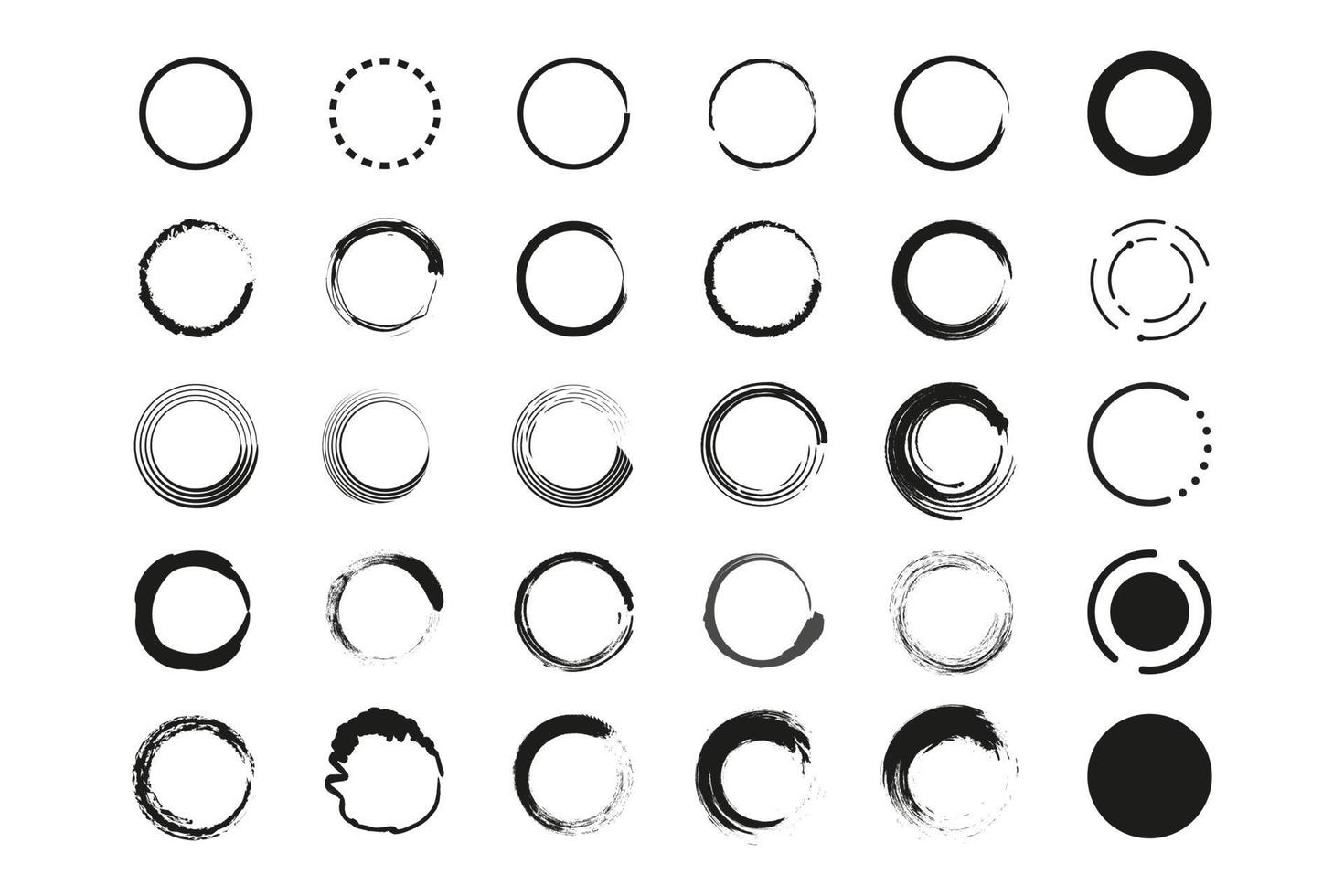uppsättning olika grungecirkelborstar. vektor illustration