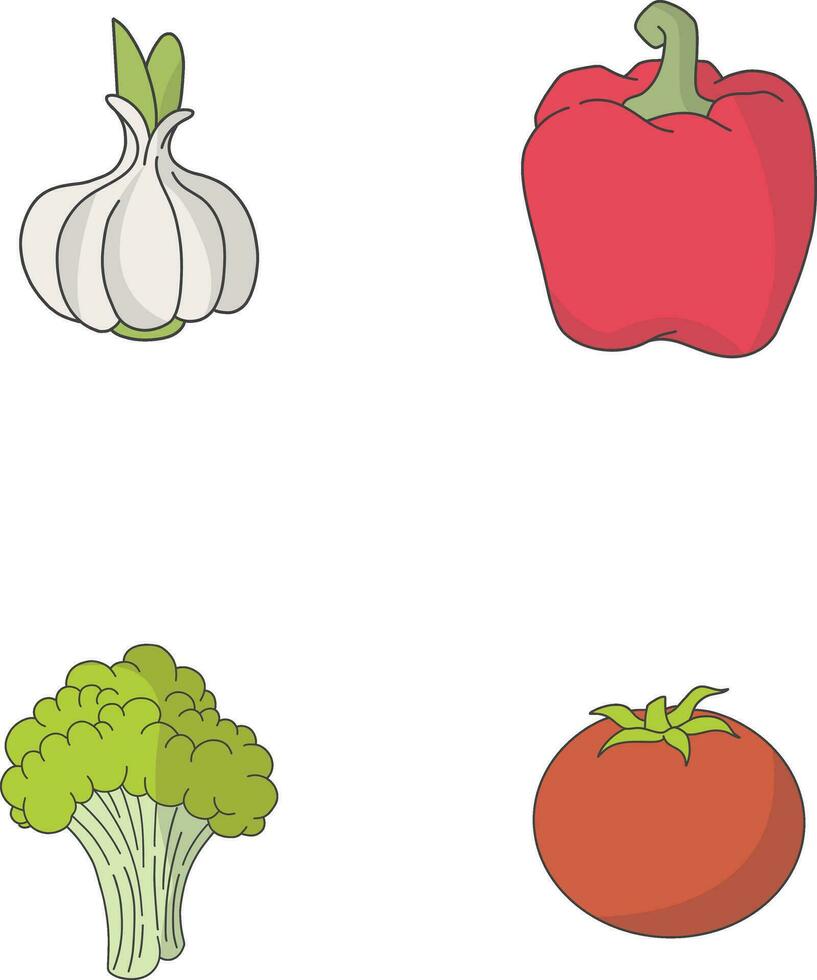 frutand Gemüse im eben Karikatur Design. isoliert auf Weiß Hintergrund. Vektor Illustration.
