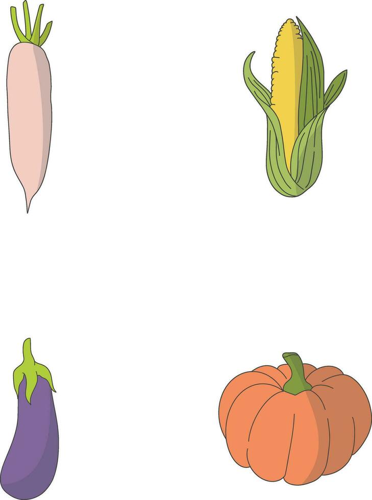 frutand Gemüse im eben Karikatur Design. isoliert auf Weiß Hintergrund. Vektor Illustration.