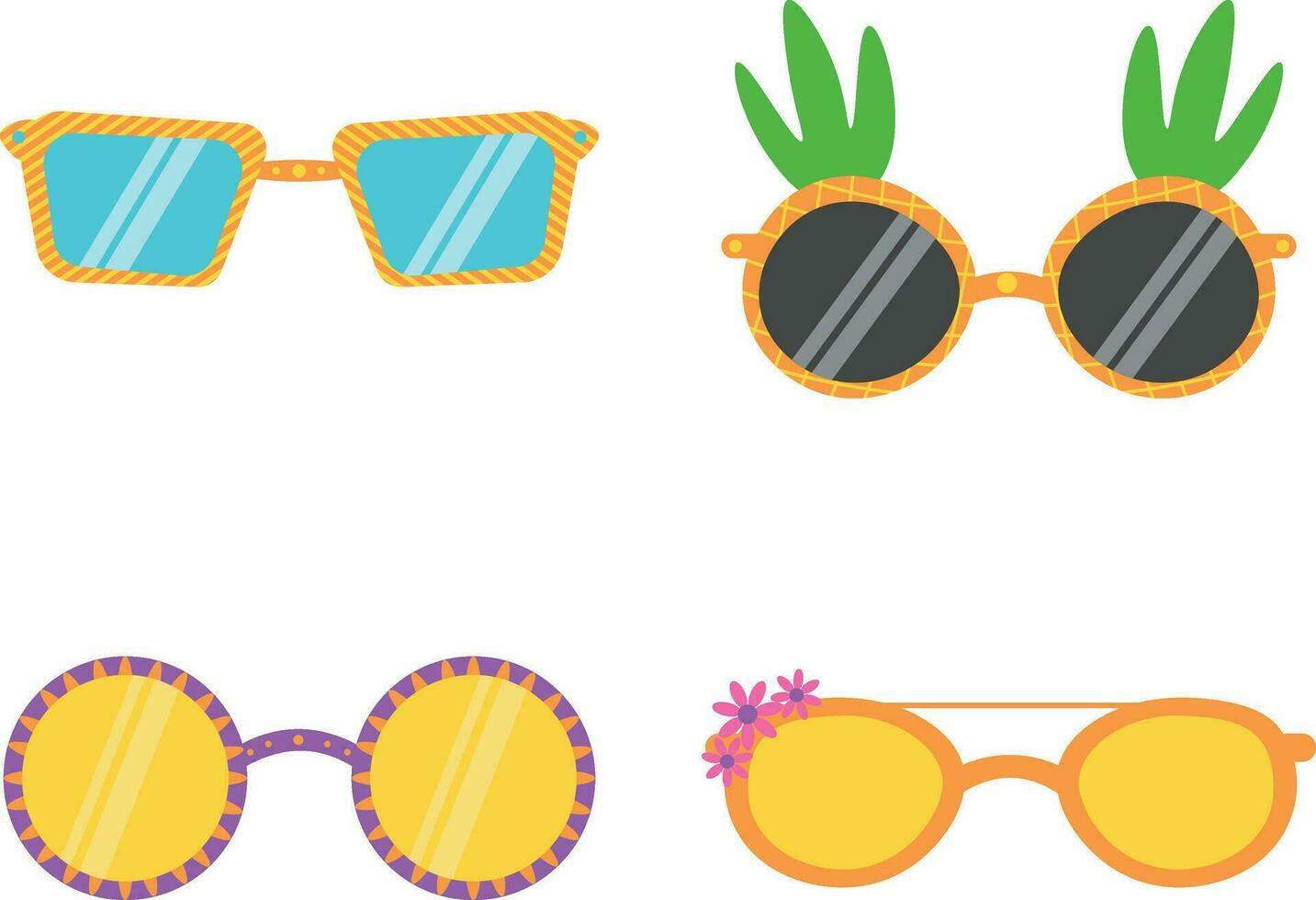 Brille Sommer- im verschiedene Formen. Vektor Symbol Sammlung.